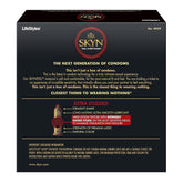 A box of LifeStyles SKYN Extra Studded Condoms, described as "The Next Generation of Condoms," is designed with SKYNFEEL technology to provide a long-lasting ultra-smooth lubricant and intensely raised studs for enhanced sensations, boasting a feel that's closest to wearing nothing. The packaging features a brown design with gold and red accents.